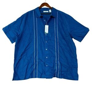 NWT Cubavera Shirt Men's XXL Blue Linen Blend Short Sleeve Beach wear